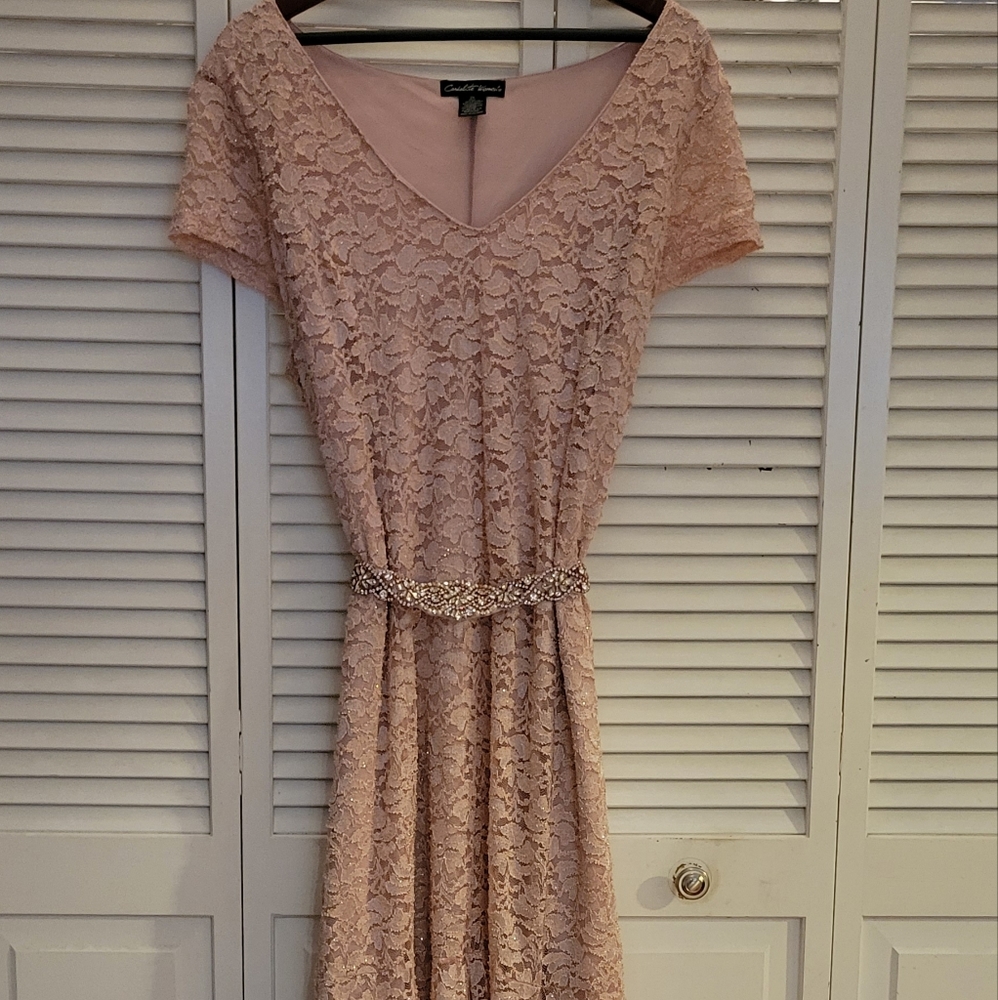 Floor length formal pink gown plus size